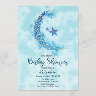 Invitation Mystical Blue & Silver Watercolor Demi-lunaire