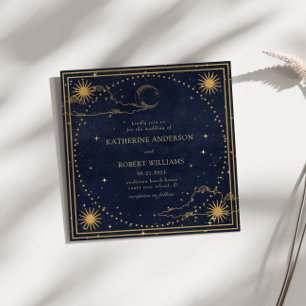Invitation Mystical Celestial Gold Moon Stars Carré Mariage