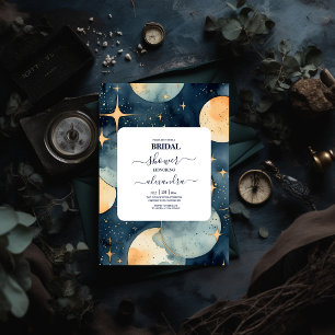 Invitation Mystique Bleu Minuit et Or Aquarelle de Mariage