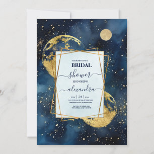 Invitation Mystique Bleu Minuit et Or Aquarelle de Mariage