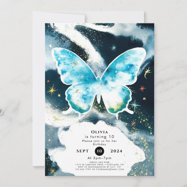 Invitation Mystique de l'aquarelle papillon Anniversaire (Devant)