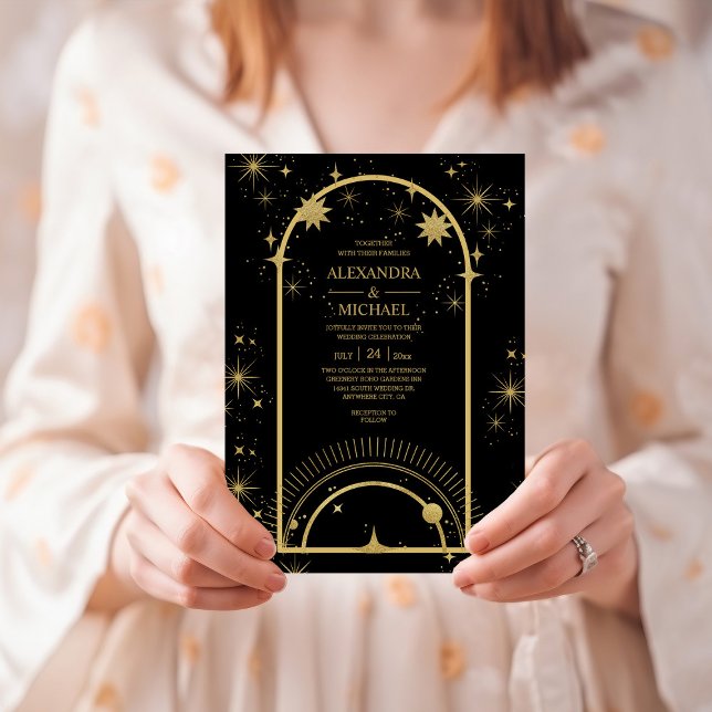 Invitation Mystique Or Noir Céleste Stars Mariage  (Créateur téléchargé)