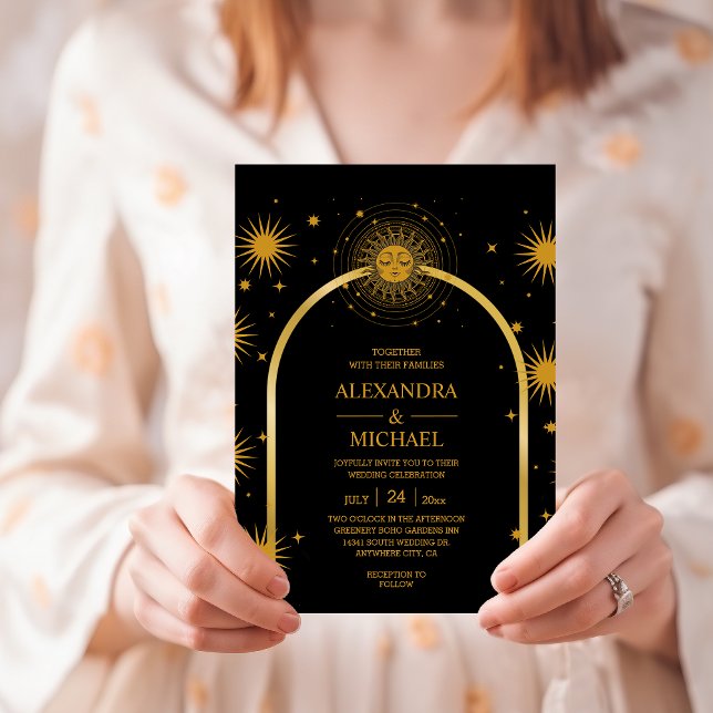 Invitation Mystique Or Noir Céleste Stars Mariage  (Créateur téléchargé)