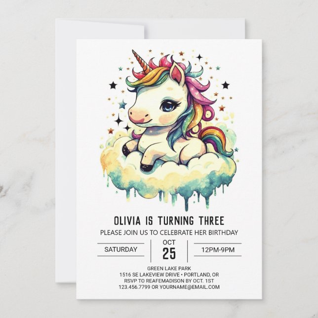 Invitation Mythique Bliss Unicorn Anniversaire (Devant)