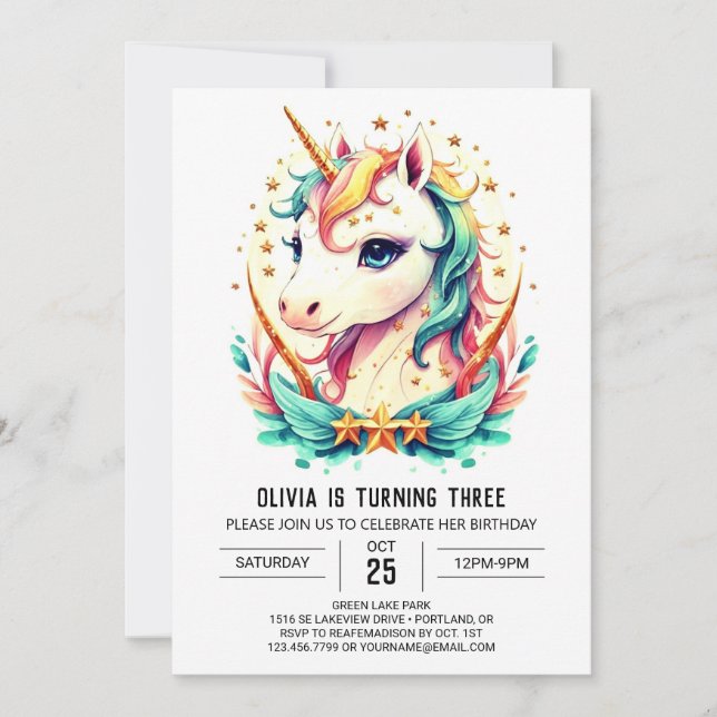 Invitation Mythique Graceful Unicorn Anniversaire (Devant)