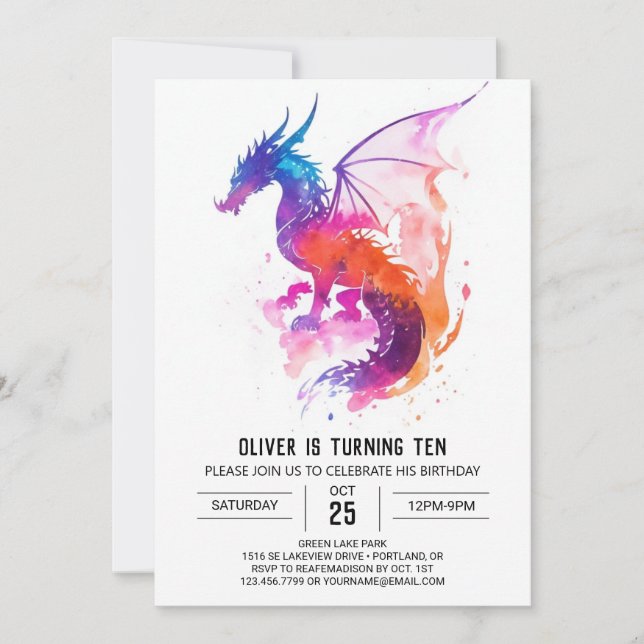 Invitation Mythique Printable Enfants Dragon Anniversaire (Devant)