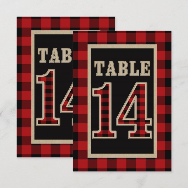 Invitation N° 14 de table rustique plaid buffle rouge et noir (Devant / Derrière)