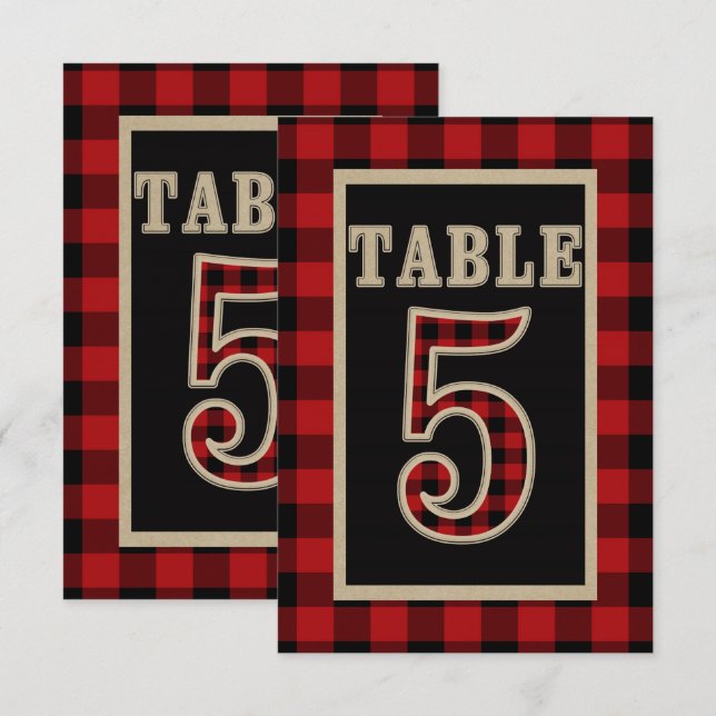 Invitation N° 5 de table rustique à carreaux rouge et noir Bu (Devant / Derrière)