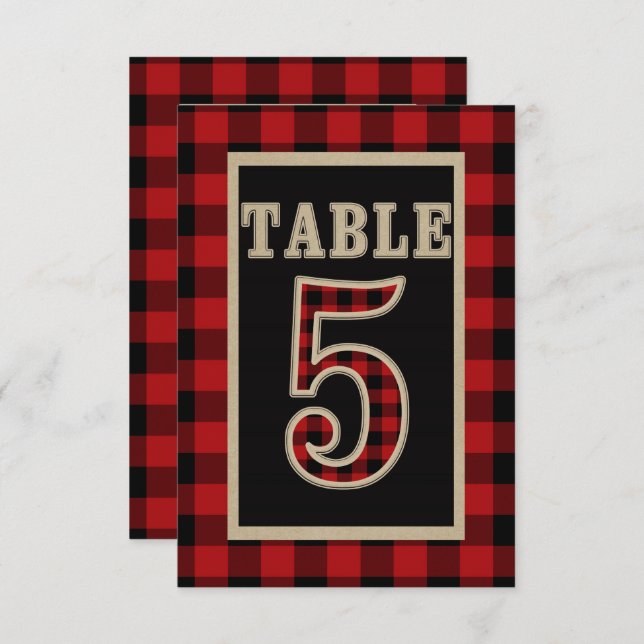 Invitation N° 5 de table rustique plaid rouge et noir buffle (Devant / Derrière)