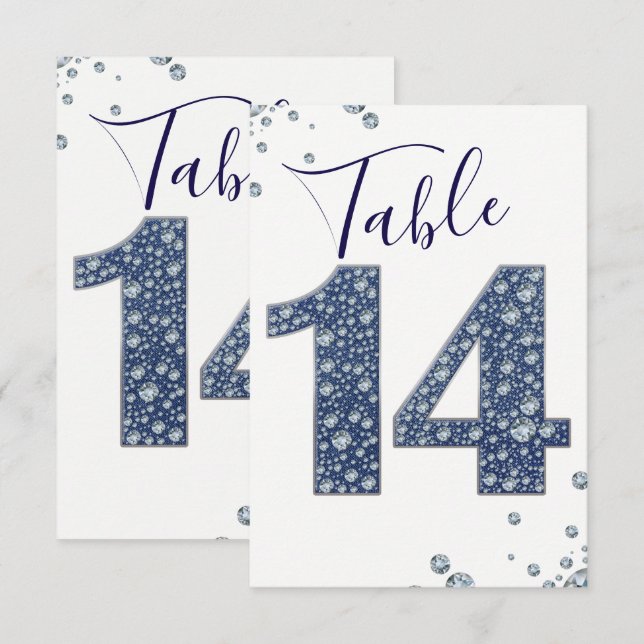 Invitation N° de table pailletant Denim & Diamonds Bling (Devant / Derrière)