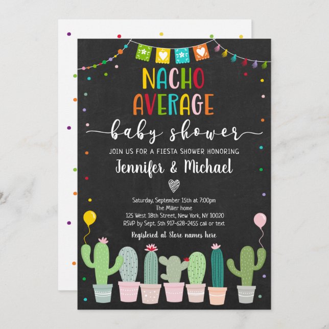 Invitation Nacho Baby shower moyen Fiesta (Devant / Derrière)