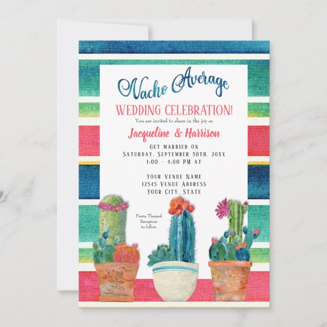 Invitation Nacho Moyenne Mariage Fiesta Floral Desert Cactus (Devant)