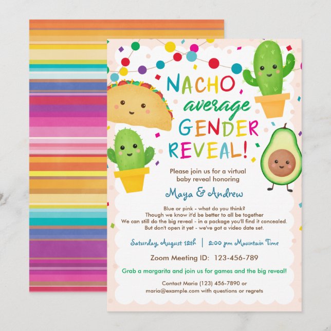 Invitation Nacho Révélation de genre moyenne - Baby shower vi (Devant / Derrière)