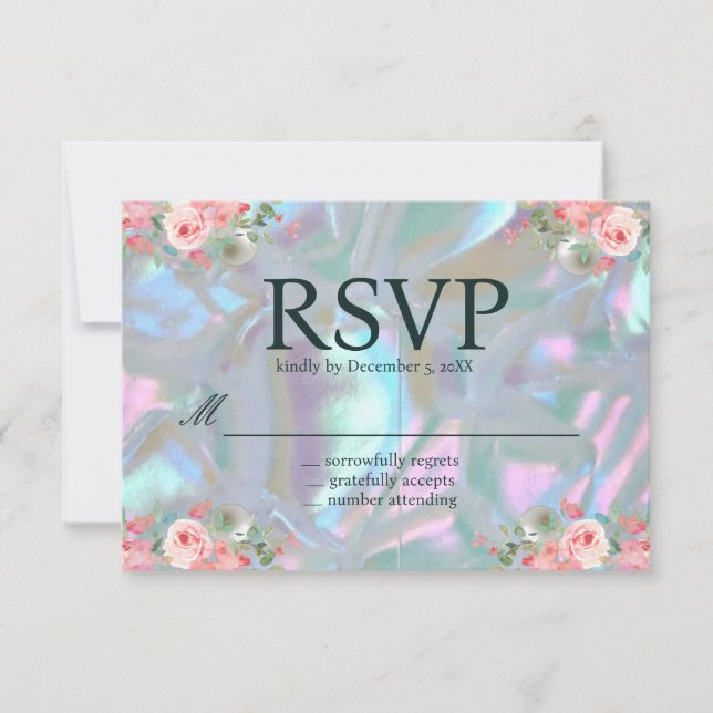 Invitation Nacre iridescent Élégant RSVP de mariage (Devant)