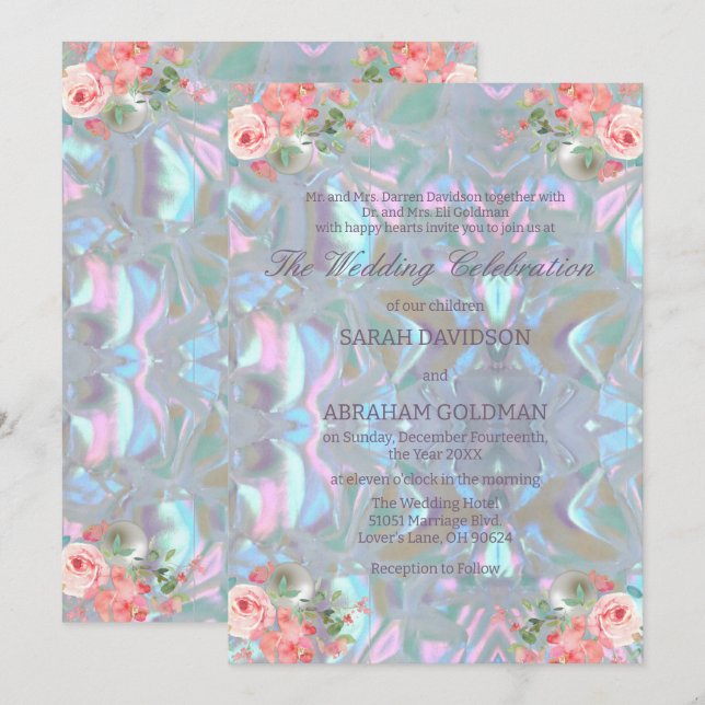 Invitation Nacre Irridescent Élégant Mariage (Devant / Derrière)