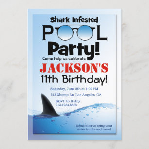 Invitation Nage d'anniversaire de la piscine de requins Invit