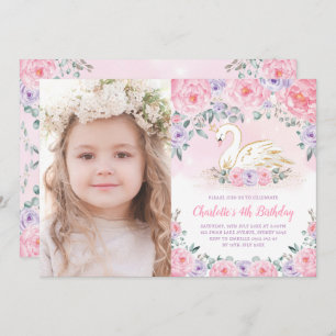 Invitation Naissance de la princesse cygne rose violette