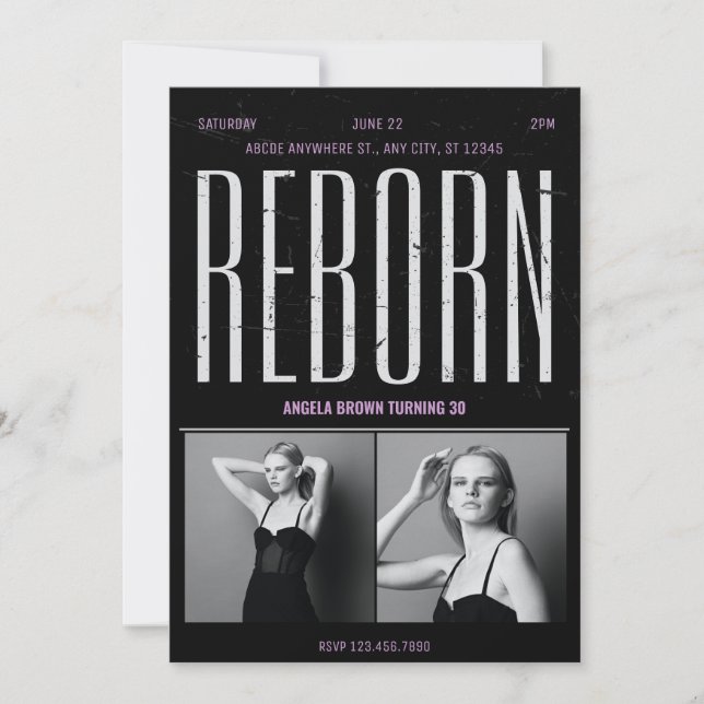Invitation Naissance noire Grunge (Devant)
