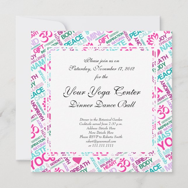 Invitation Namaste, Peace and Harmony Pink YOGA Motif (Devant)