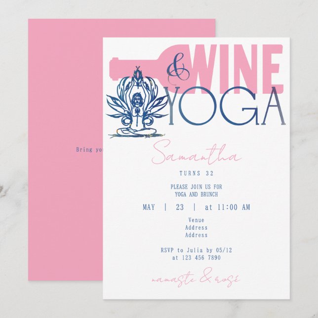 Invitation Namaste & Rose Minimal Vin & Yoga Brunch Anniversa (Devant / Derrière)