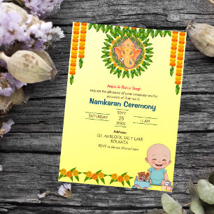 Invitation Namkaran Cérémonie de désignation Eléments d'or
