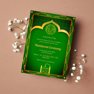 Invitation Namkaran Cérémonie de désignation Eléments d'or