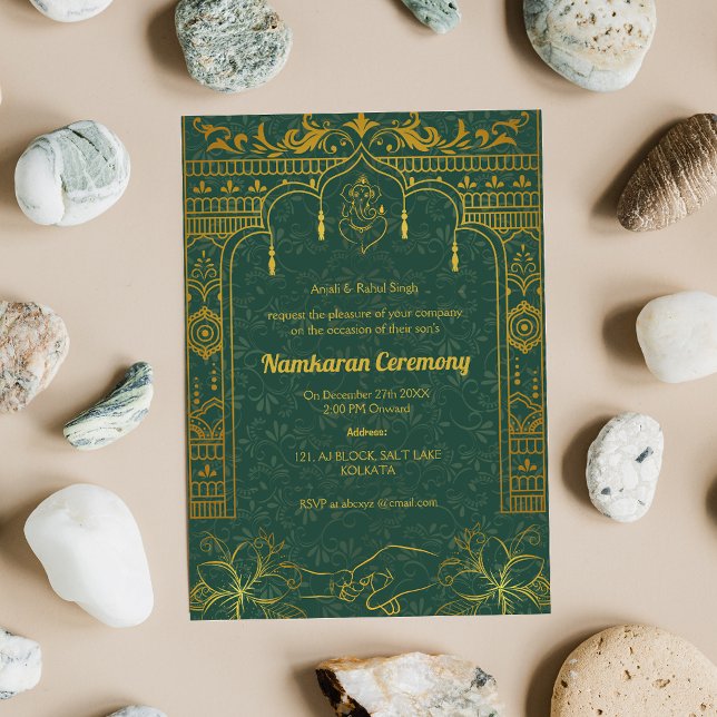 Invitation Namkaran Cérémonie de désignation Eléments d'or (Créateur téléchargé)