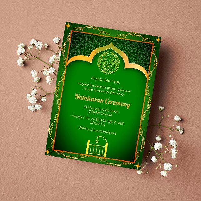 Invitation Namkaran Cérémonie de désignation Eléments d'or (Créateur téléchargé)