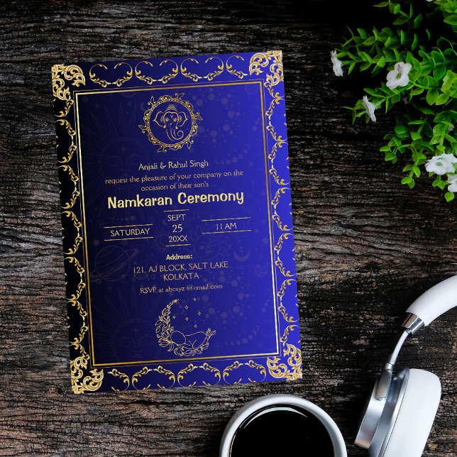 Invitation Namkaran Cérémonie de désignation Eléments d'or (Créateur téléchargé)