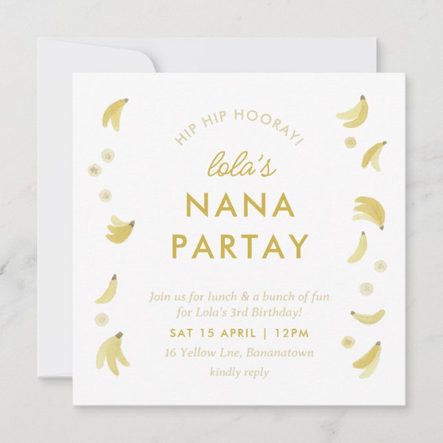 Invitation Nana Jaune En vichy Banane fête Anniversaire (Devant)