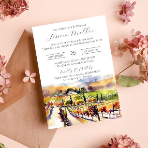 Invitation Napa Valley vignoble aquarelle douche nuptiale