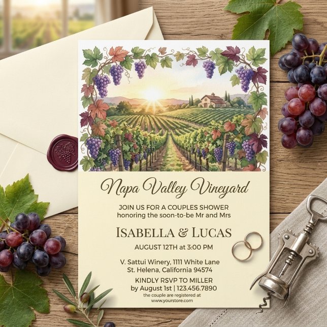 Invitation Napa Valley Vineyard Aquarelle Enterrement de Vie  (Créateur téléchargé)
