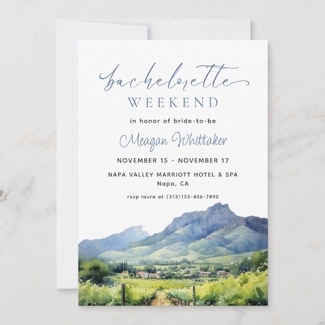 Invitation Napa Winery Bachelorette Week-end & Itinéraire (Devant)