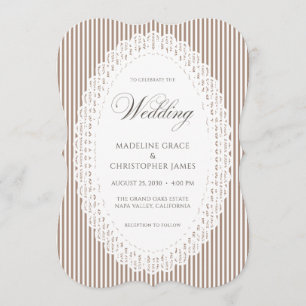 Invitation Nappe de mariage en dentelle à rayures marron et m