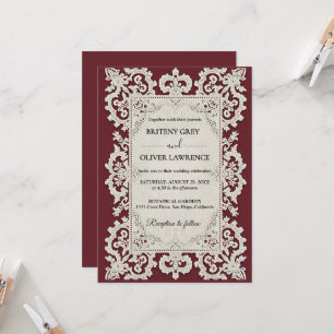 Invitation Nappe élégante en dentelle vintage burgundy pour m