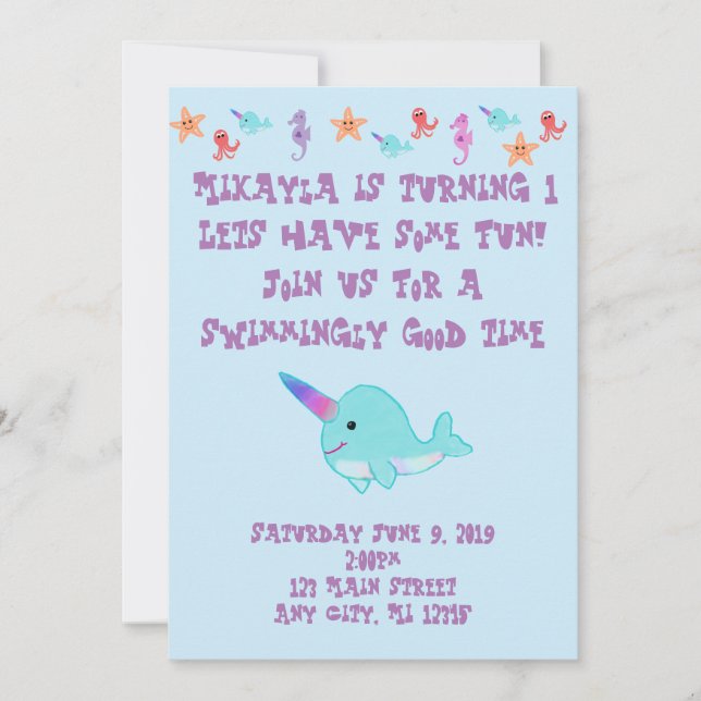 Invitation Narwhal a personnalisé (Devant)