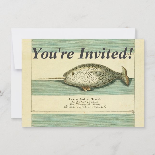 Invitation Narwhal Antique Baleine Aquarelle Art scientifique (Devant)