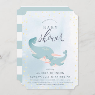 Invitation Narwhal Aquarelle Baby shower Garçon bleu