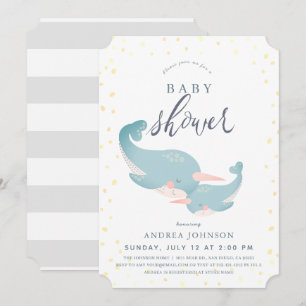 Invitation Narwhal Baby shower gris aquarelle