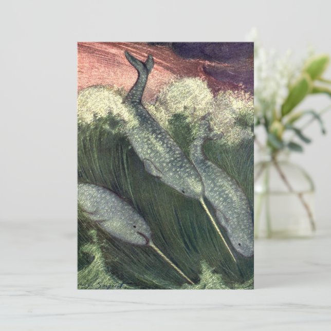 Invitation Narwhals vintages, Vie Marine Baleines Animaux mar (Debout devant)