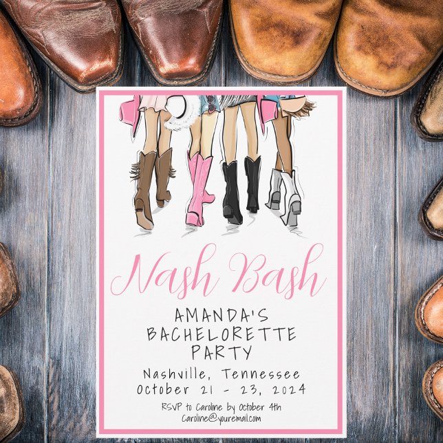 Invitation Nash Bash écriture rose Nashville Enterrement de v (Créateur téléchargé)