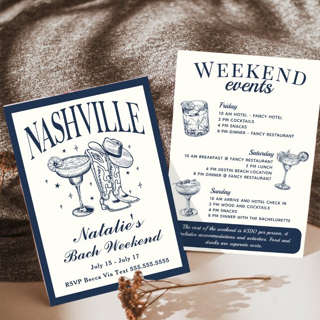 Invitation Nashville Bachelorette Rodeo Cocktail Itinéraire (Créateur téléchargé)