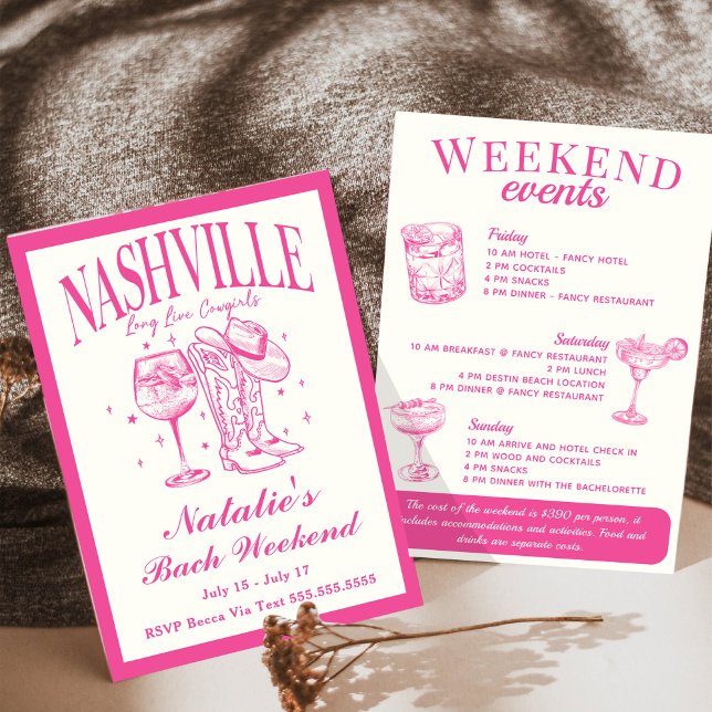 Invitation Nashville Bachelorette Rodeo Cocktail Itinéraire (Créateur téléchargé)