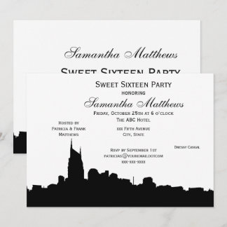 Invitation Nashville Black Skyline Silhouette Sweet 16