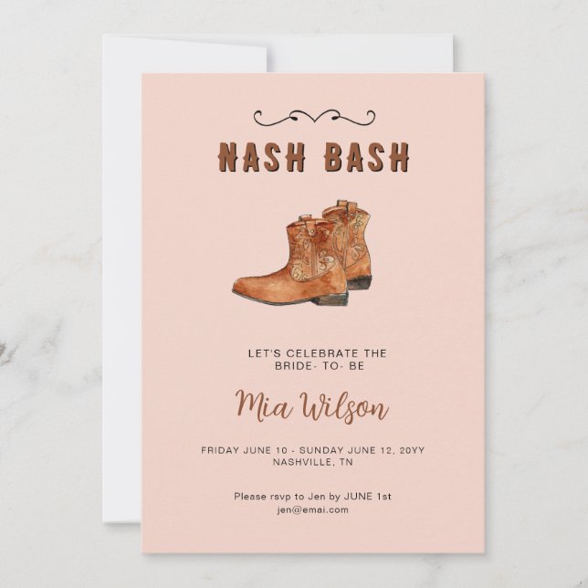Invitation Nashville cowgirl rose Bachelorette Week-end (Devant)