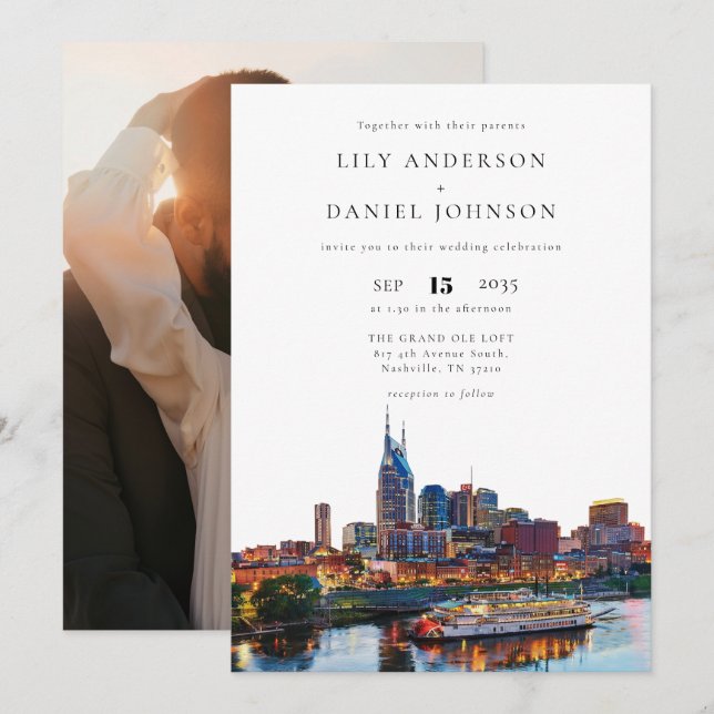 Invitation Nashville Riverfront Destination Photo Mariage (Devant / Derrière)
