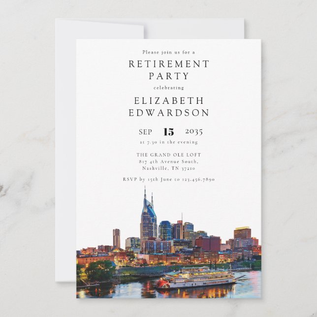 Invitation Nashville Riverfront Skyline Retirement Party (Devant)