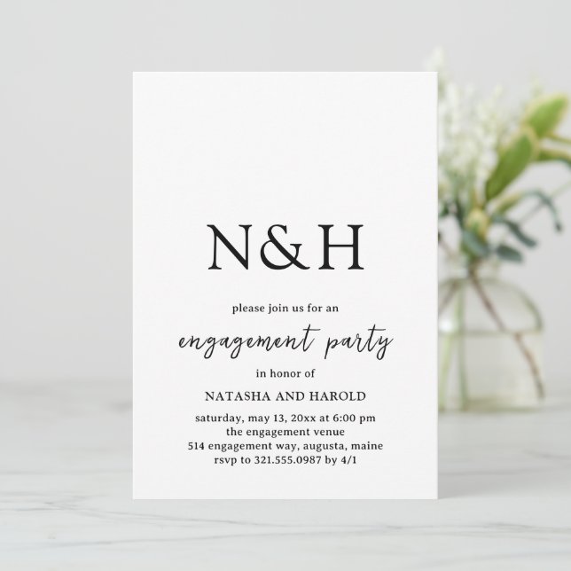Invitation Natasha Monogram Modern Engagement Party (Debout devant)