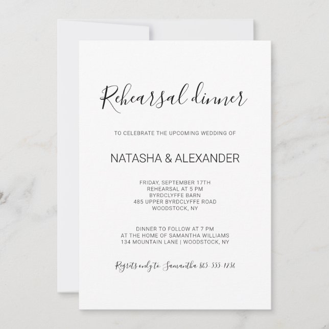 Invitation Natasha Rustique Calligraphie Dîner de Répétition (Devant)