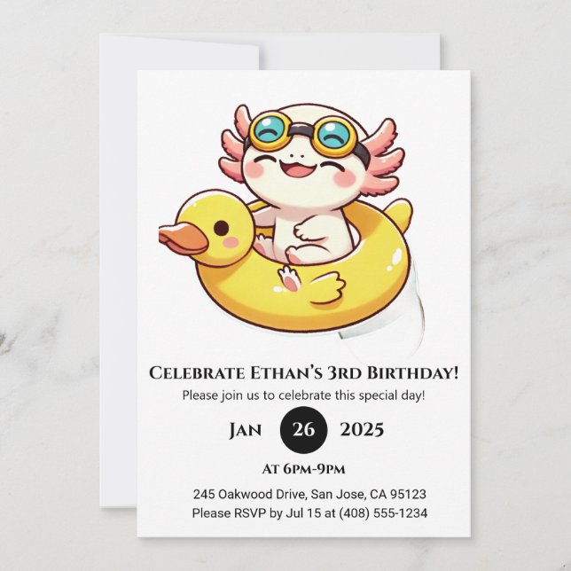 Invitation Natation Axolotl Amusants Anniversaire (Devant)